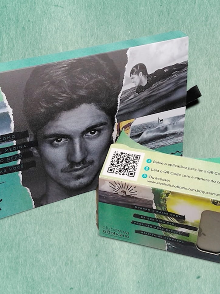 Embalagem de um produto de O Boticário com a imagem do surfista Gabriel Medina, parte do "clube viva o Boticário".