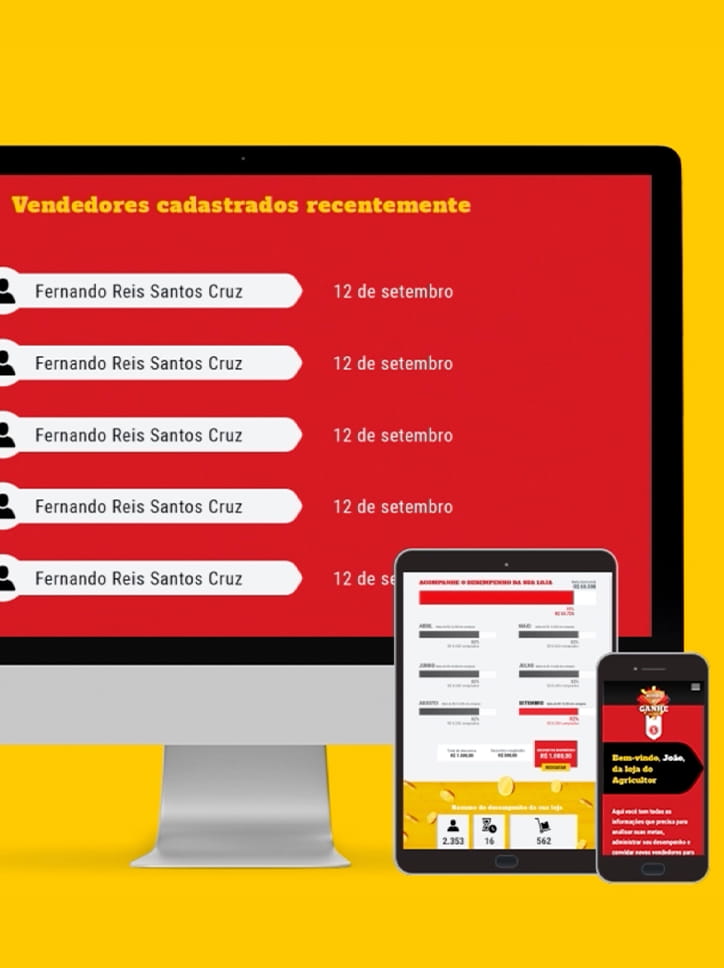 Telas da plataforma da campanha de incentivo exibindo o ranking de "Vendedores cadastrados recentemente".